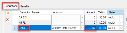 PAUI deduction setup